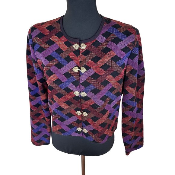 Vintage Positive Attitude Womens Geometric Cardigan Sweater Large 1980s Career - Picture 1 of 10